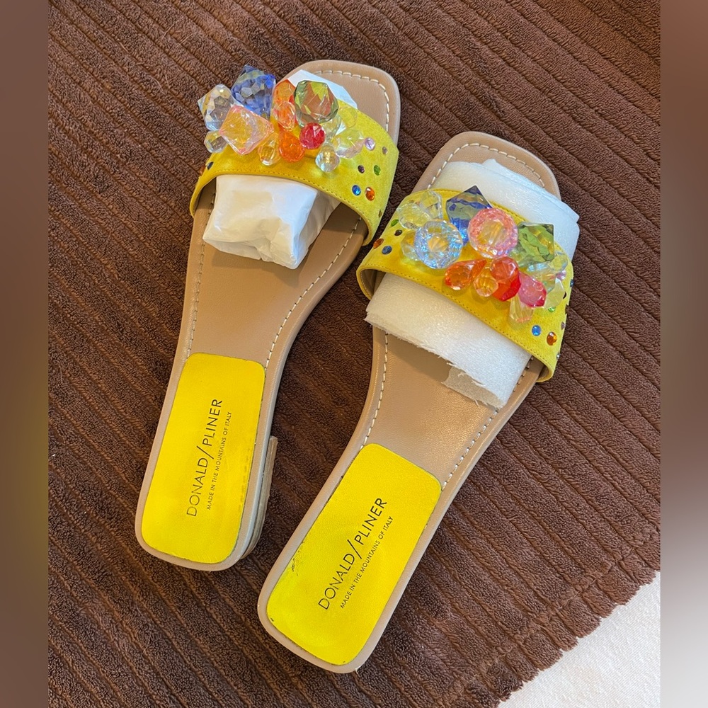 Donald J. Pliner Yellow Jeweled Slide Sandals